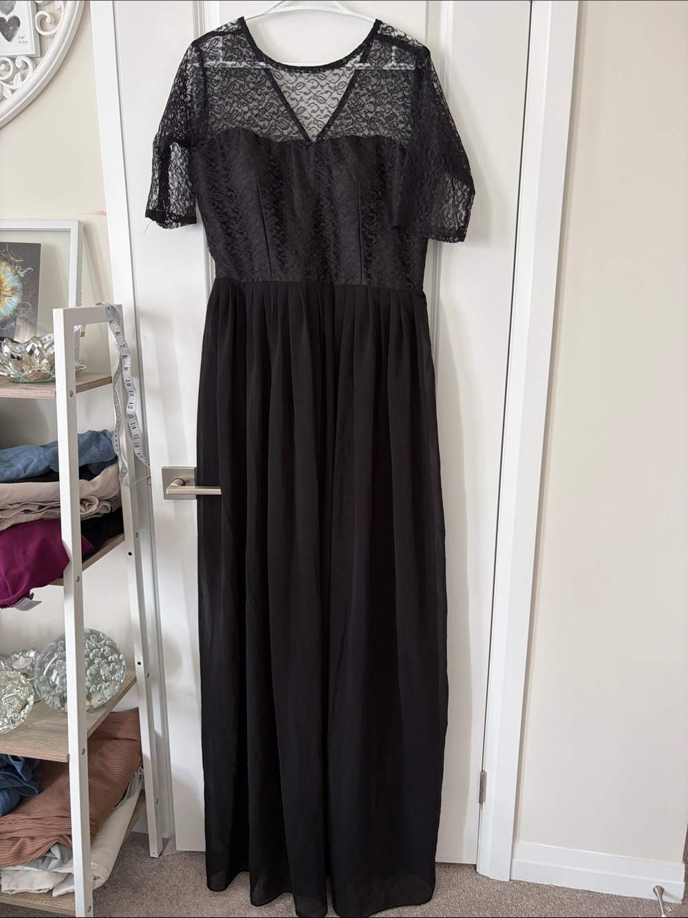 Black Lace Maxi Dress with Sheer Bodice